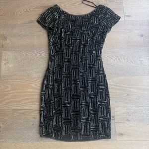 Aidan Mattox Black Beaded Geometric Mini Dress